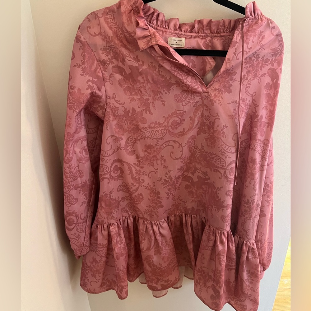 Laura Ashley for Urban Outfitters pink tie neck shift mini dress